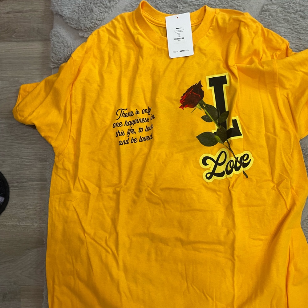 Yellow Graphic T-Shirt with Rose Design